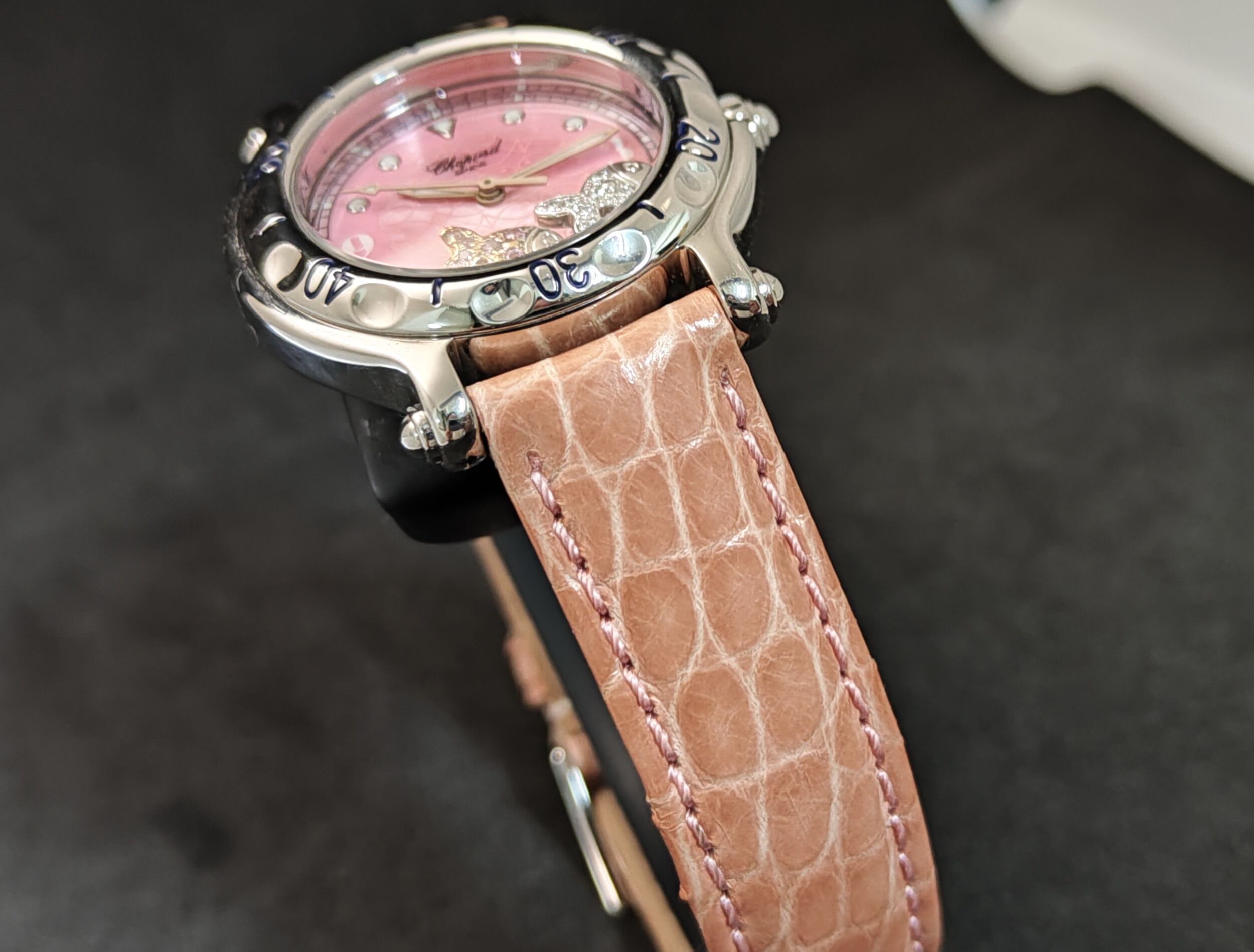 蕭邦 CHOPARD 快樂鑽 粉紅面盤 錶徑32mm 石英機芯 快樂魚~原廠保單 國內AD 8