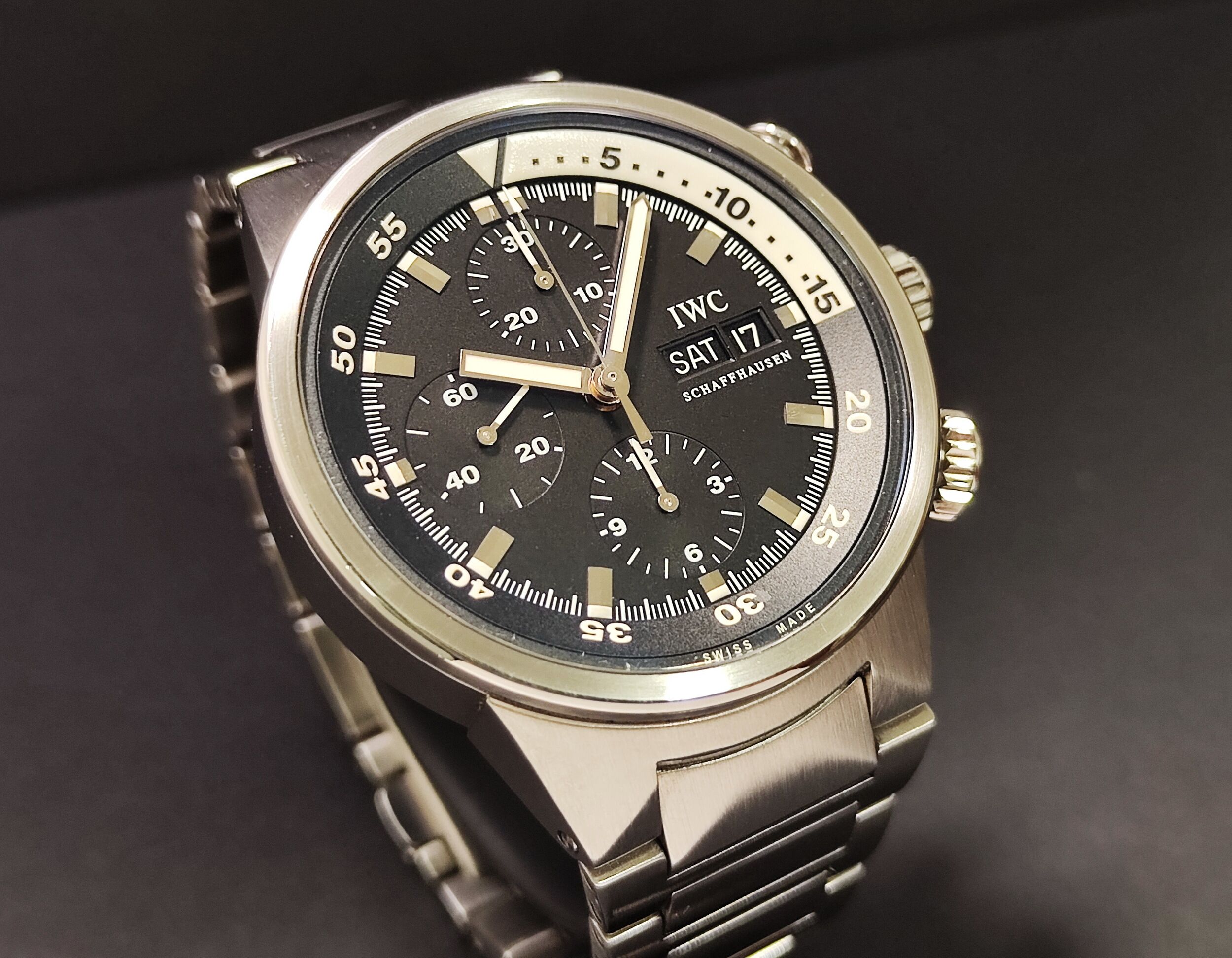 萬國 IWC 海洋時計 自動上鍊 大錶徑41mm 黑色面盤 小年曆 計時功能 旋轉內圈~原廠保單 3