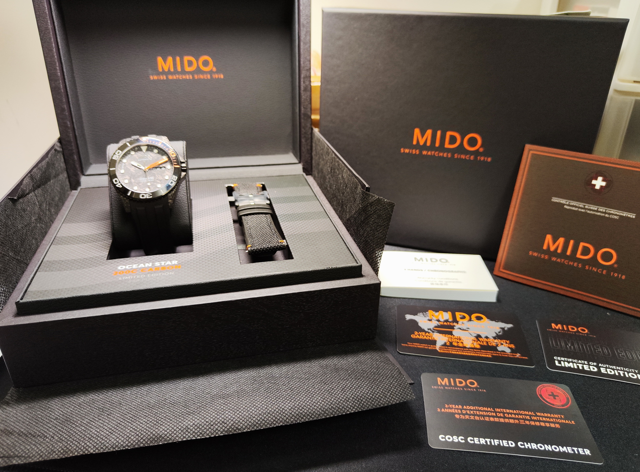 美度 MIDO 全新 海洋之星 碳纖維 大錶徑42.5mm 自動上鍊 陶瓷圈 全球限量888顆~原廠盒單 國內AD 10