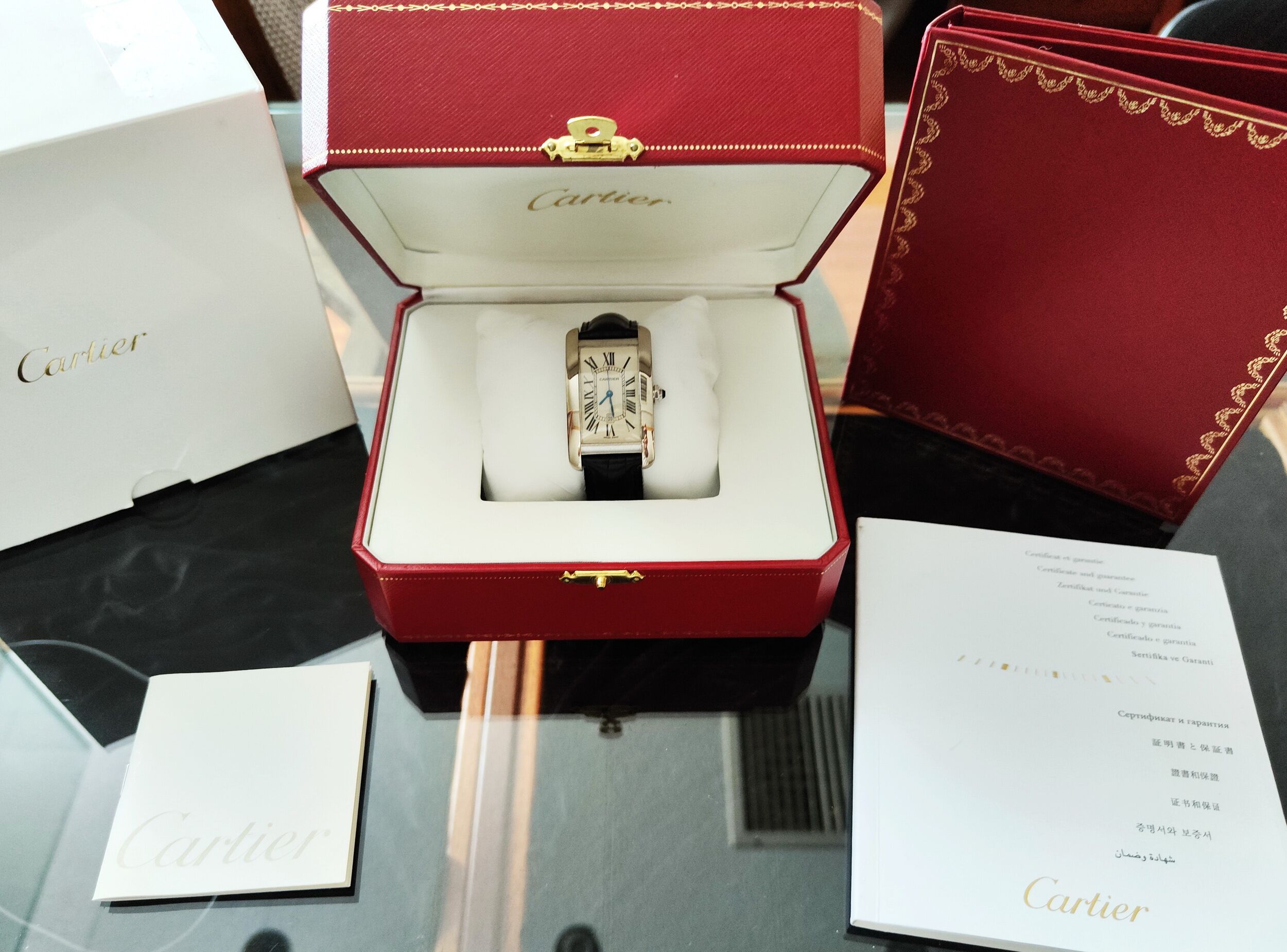 卡地亞 CARTIER 美國坦克 白K金 最大款 自動上鍊 羅馬數字~原廠盒單 Tank Américaine 8