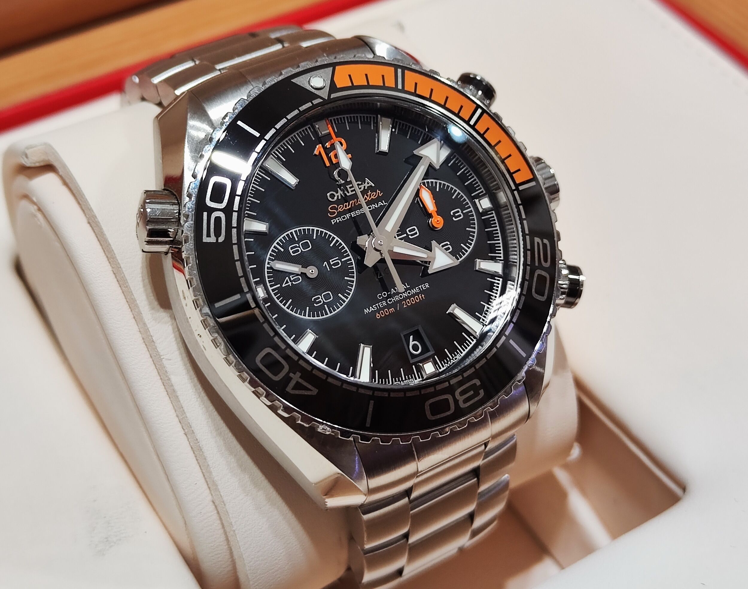 OMEGA 大海馬 Planet Ocean 600米 大錶徑45.5mm 自動上鍊 計時功能 橘海馬~原廠盒單 3