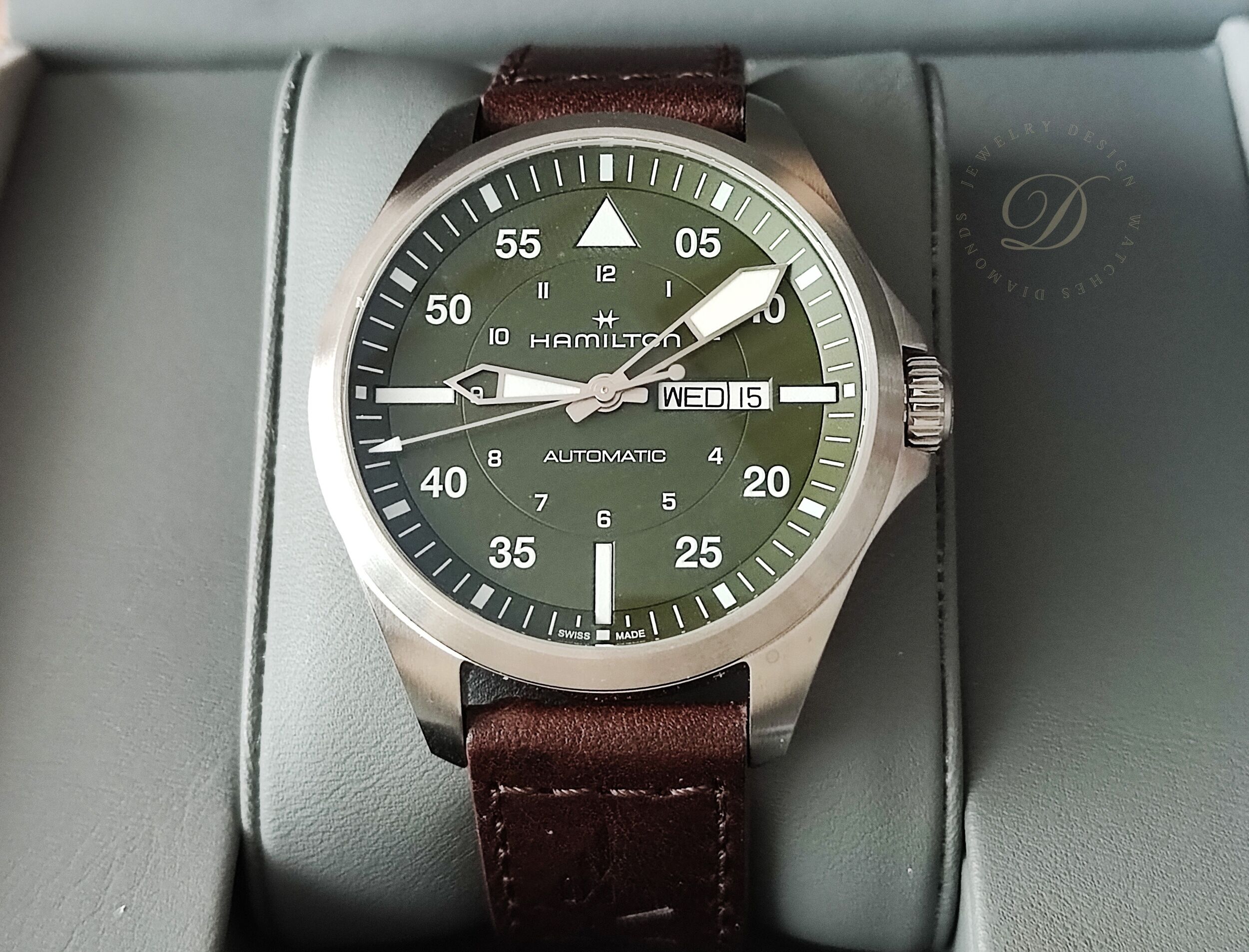漢米爾頓 近新 卡其航空 大錶徑42mm 橄欖綠色面盤 自動上鍊~原廠盒單 2025AD