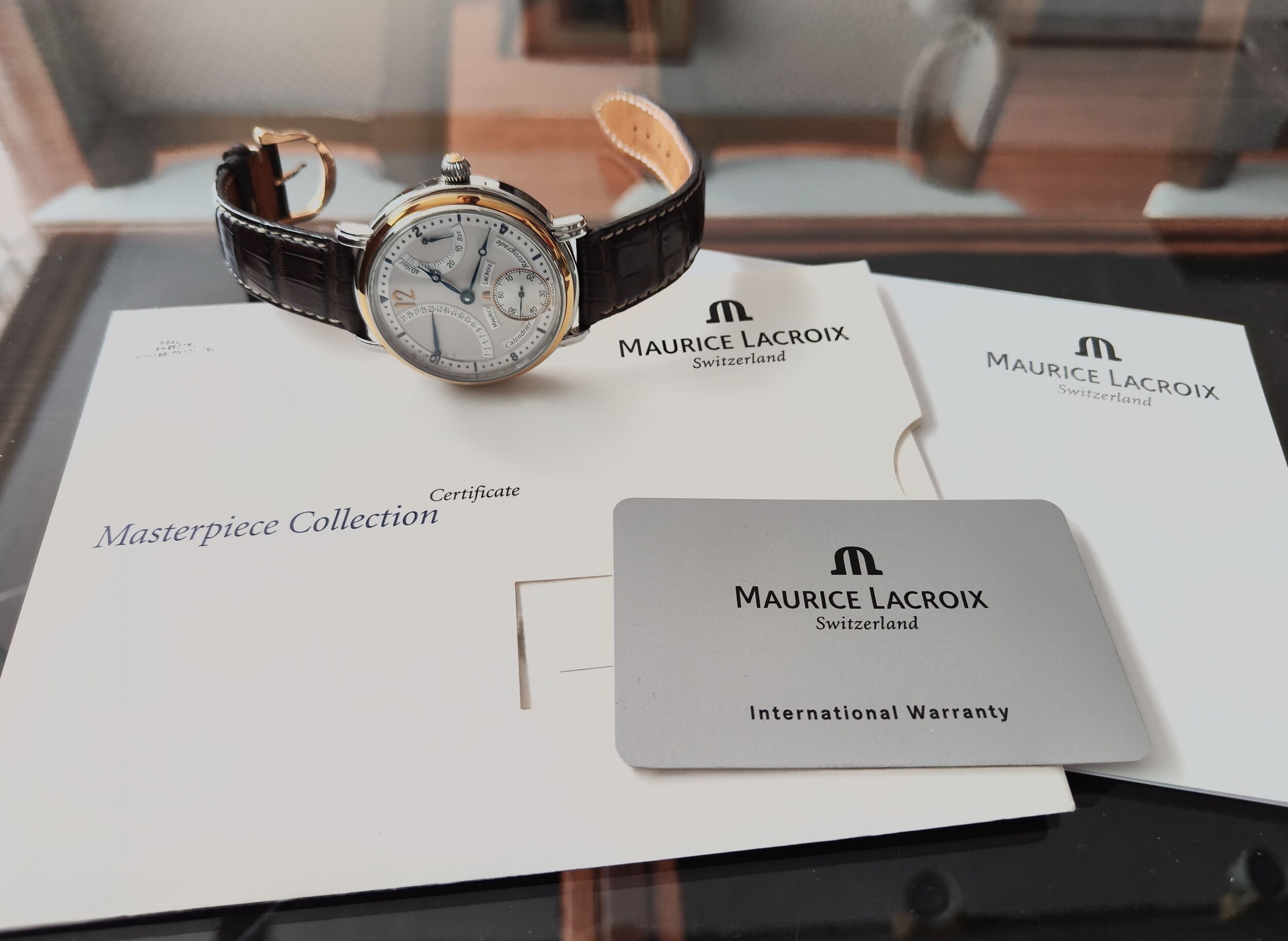 艾美 逆跳面盤 黃K金錶圈 大錶徑43mm 手動上鍊 動能顯示~原廠盒單 MAURICE LACROIX 8