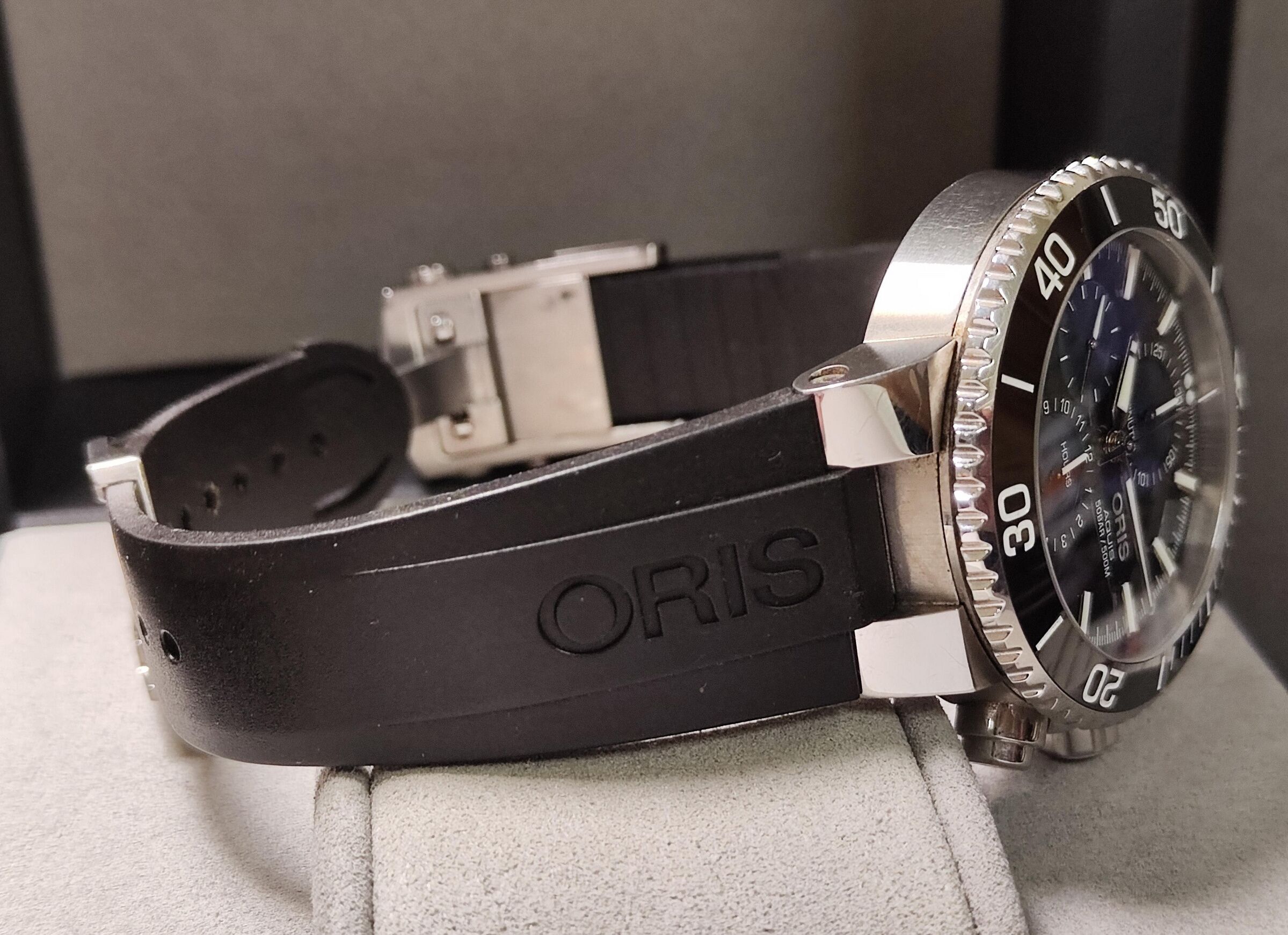 歐力士 ORIS 藍色面盤 大錶徑45.5mm 自動上鍊 計時功能 原廠鋼帶+原廠膠帶 深潛500米~原廠盒單 國內AD 8