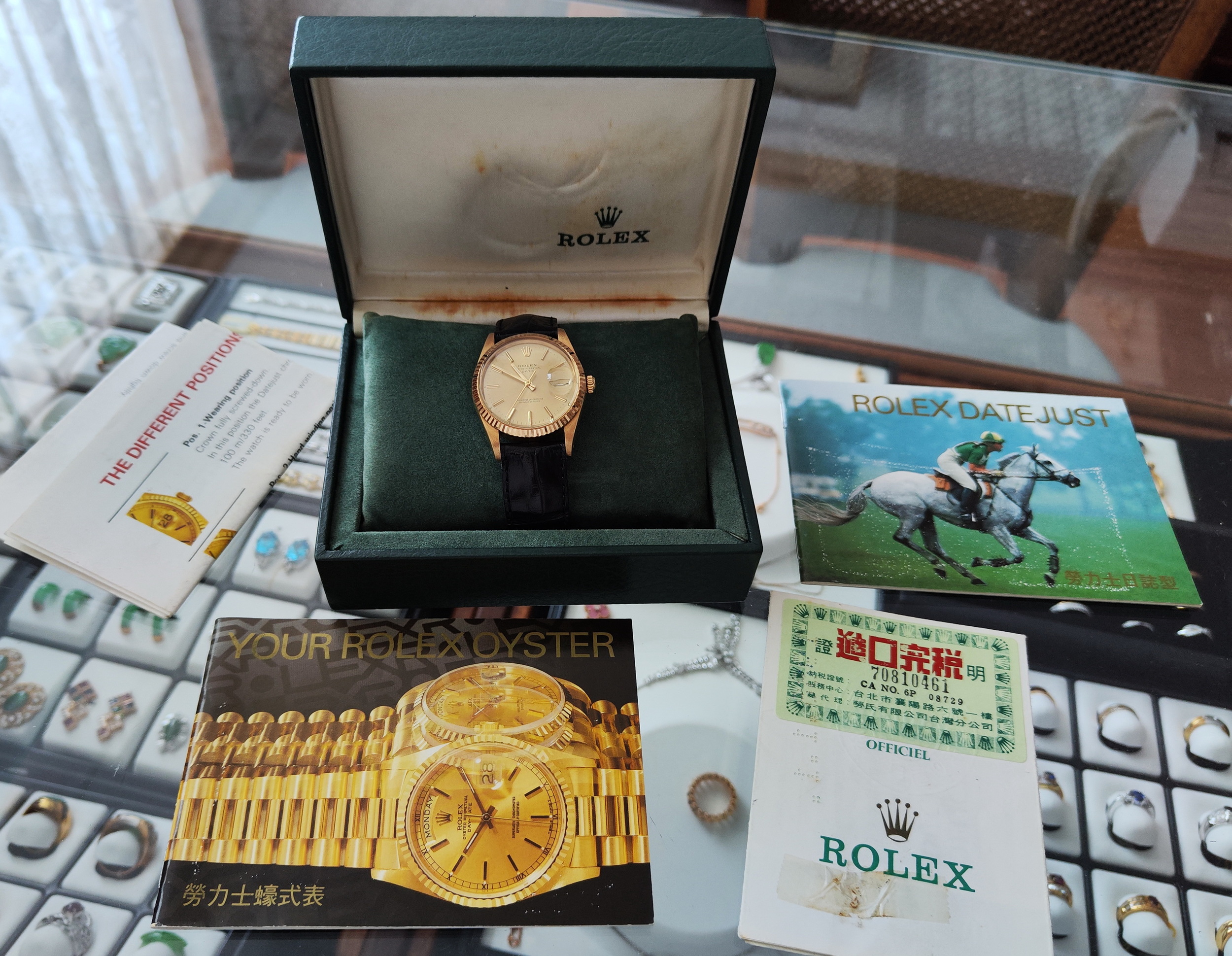 勞力士 15038 蠔式日誌 DATE 紅蟳 錶徑34mm 自動上鍊 金色面盤~原廠盒單 8