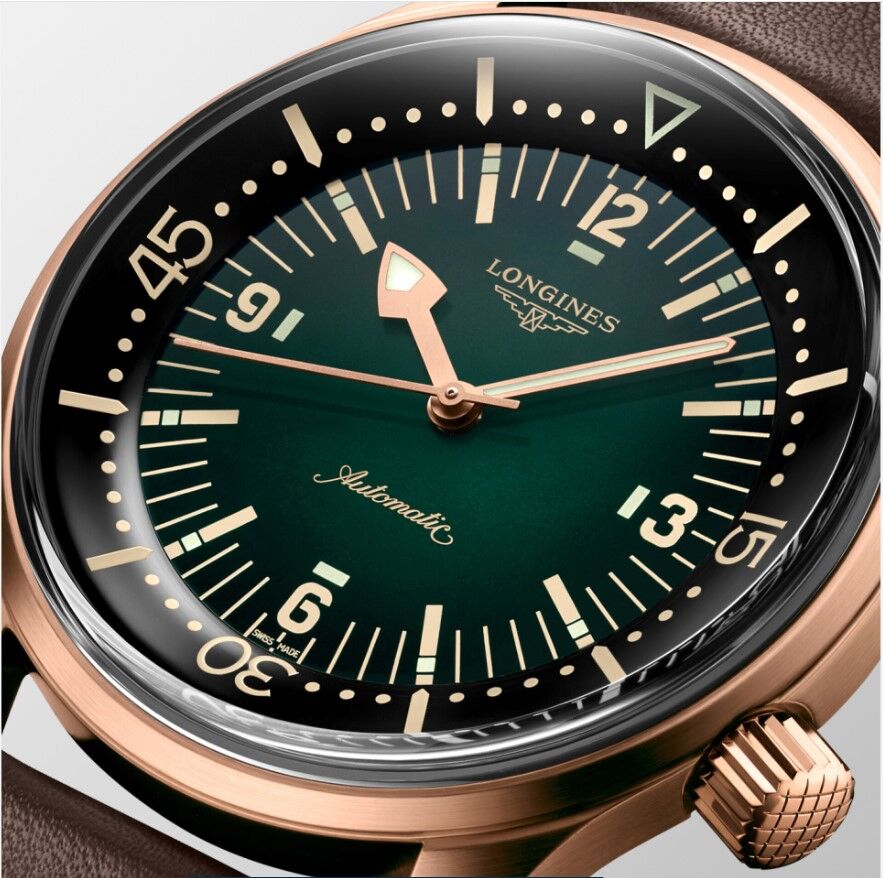 浪琴 全新 Legend Diver 青銅錶殼 漸層綠色面盤 大錶徑42mm 自動上鍊 BRONZE 煙燻綠~原廠盒單 2025AD 3