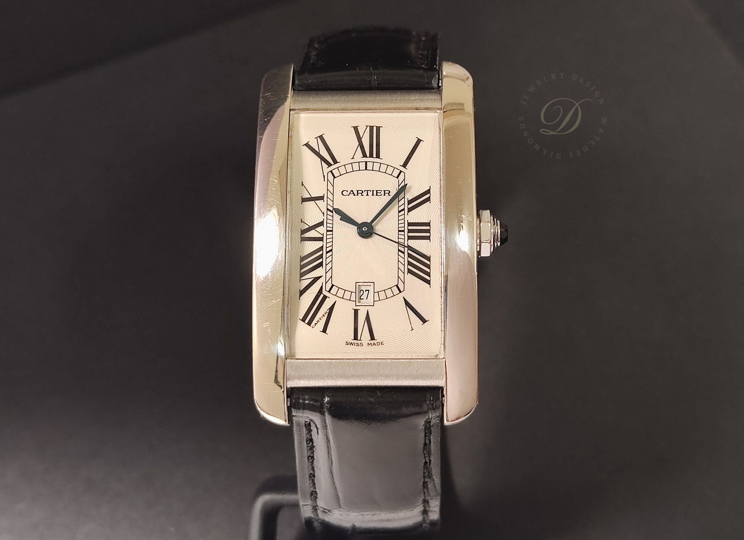 卡地亞 CARTIER 美國坦克 白K金 最大款 自動上鍊 羅馬數字~原廠盒單 Tank Américaine 6