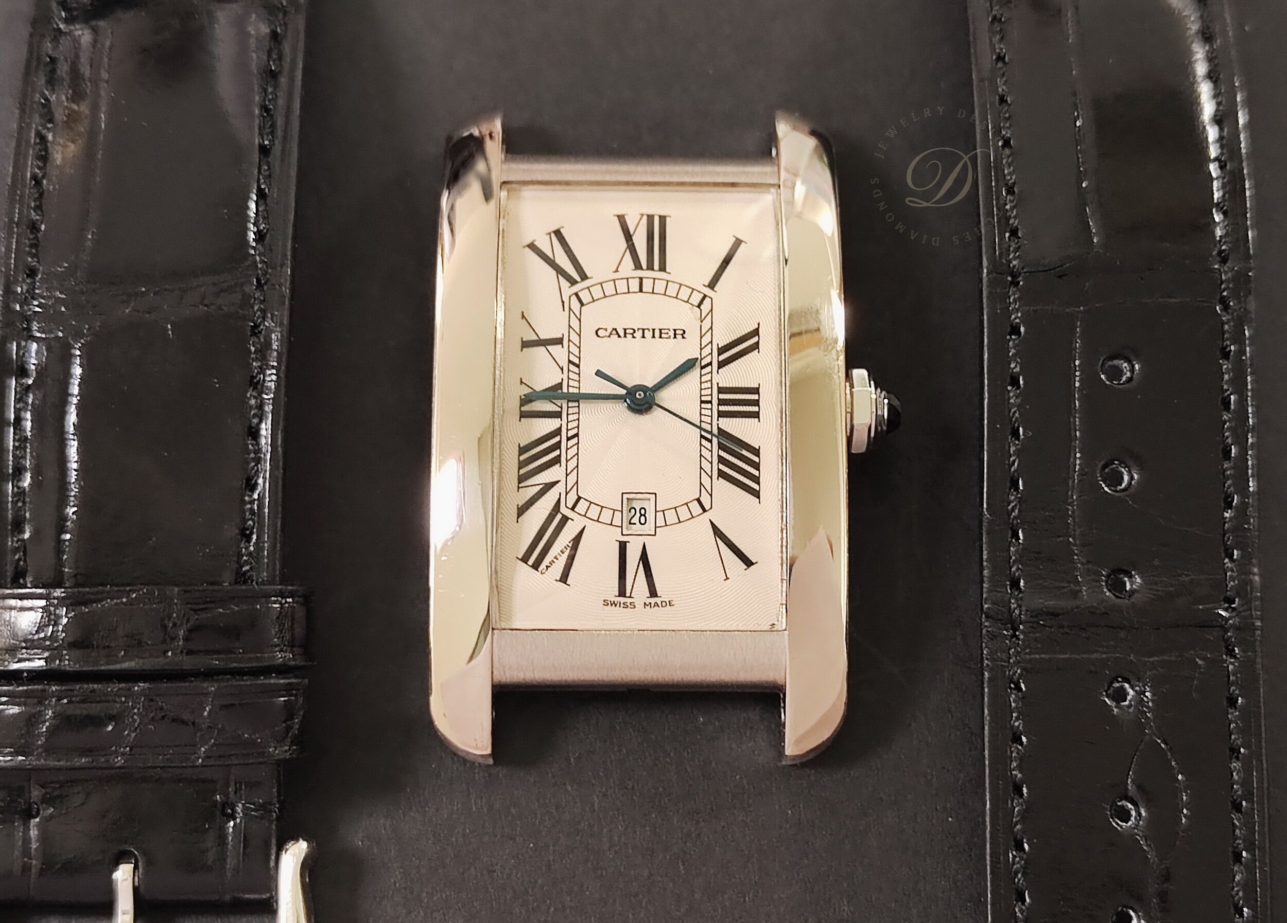 卡地亞 CARTIER 美國坦克 白K金 最大款 自動上鍊 羅馬數字~原廠盒單 Tank Américaine