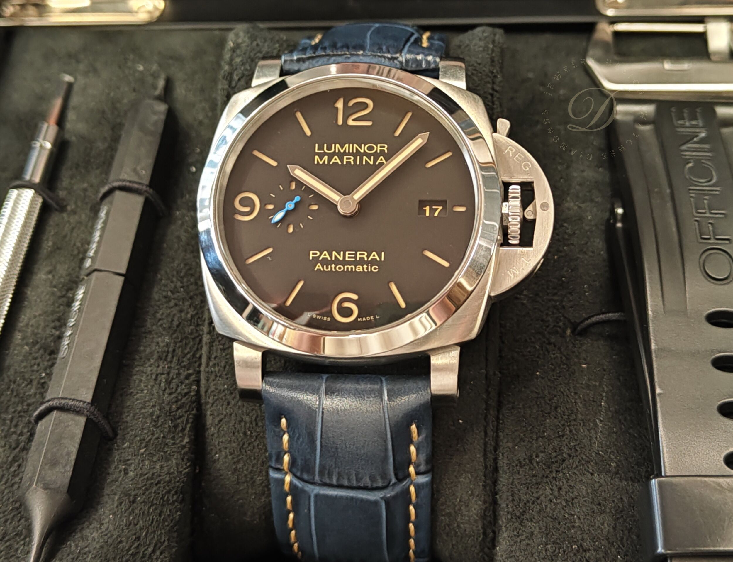 沛納海 PAM1312 大錶徑44mm 自動上鍊 三明治面盤 停產透背款 藍色小秒針~原廠盒單 2018