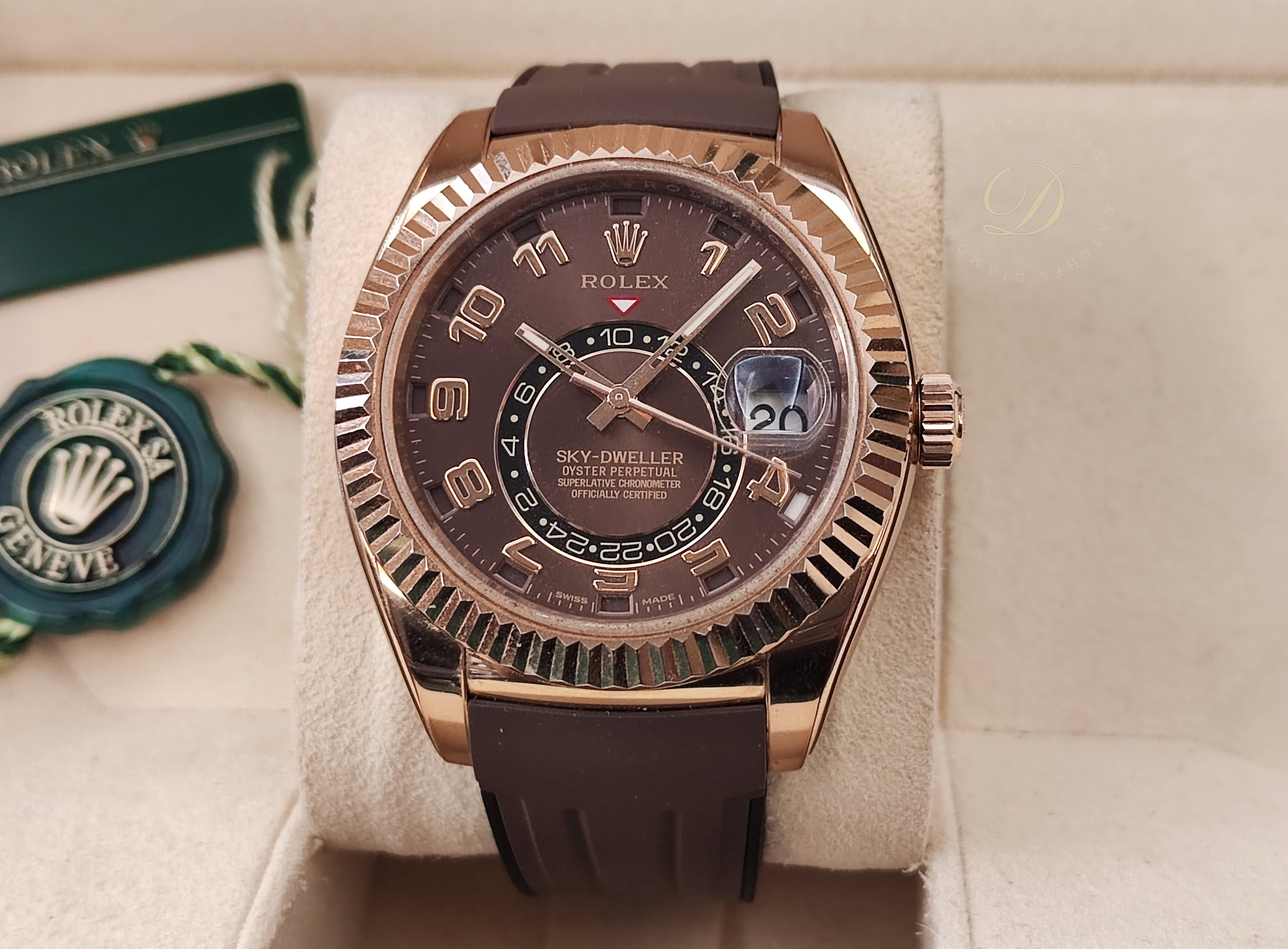 勞力士 326135 玫瑰金 天行者 巧克力數字面盤 大錶徑42mm 沙羅年曆功能 摺疊扣~原廠盒單