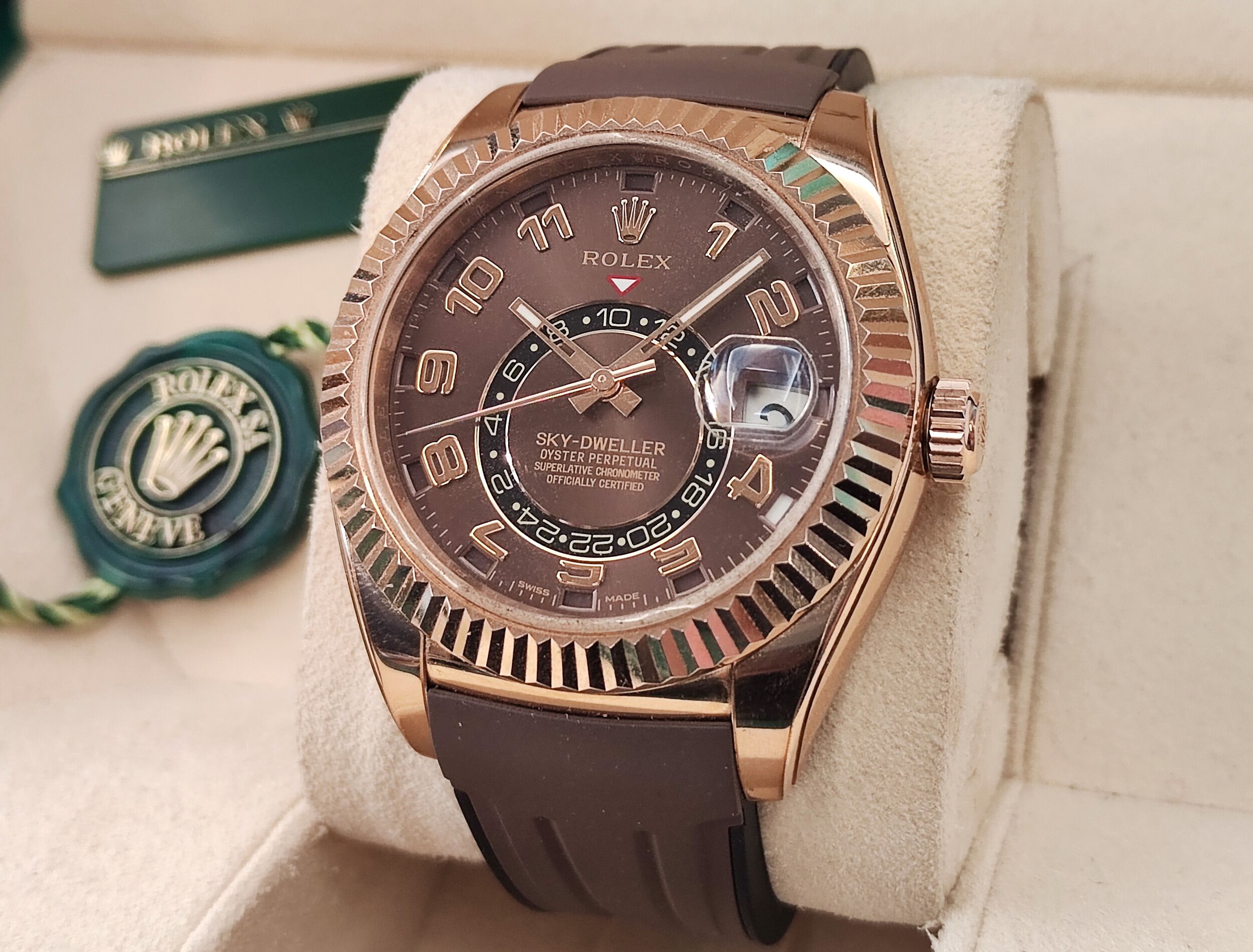 勞力士 326135 玫瑰金 天行者 巧克力數字面盤 大錶徑42mm 沙羅年曆功能 摺疊扣~原廠盒單 2