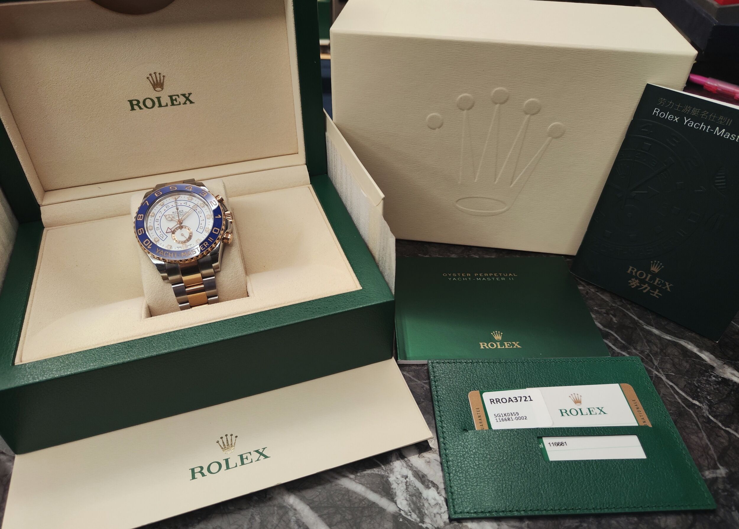 勞力士 116681 半金 玫瑰金 遊艇名仕 Yacht-master 大錶徑44mm 新款賓士針 帆船盃 倒數計時 自動上鍊~原廠盒單 2018 9