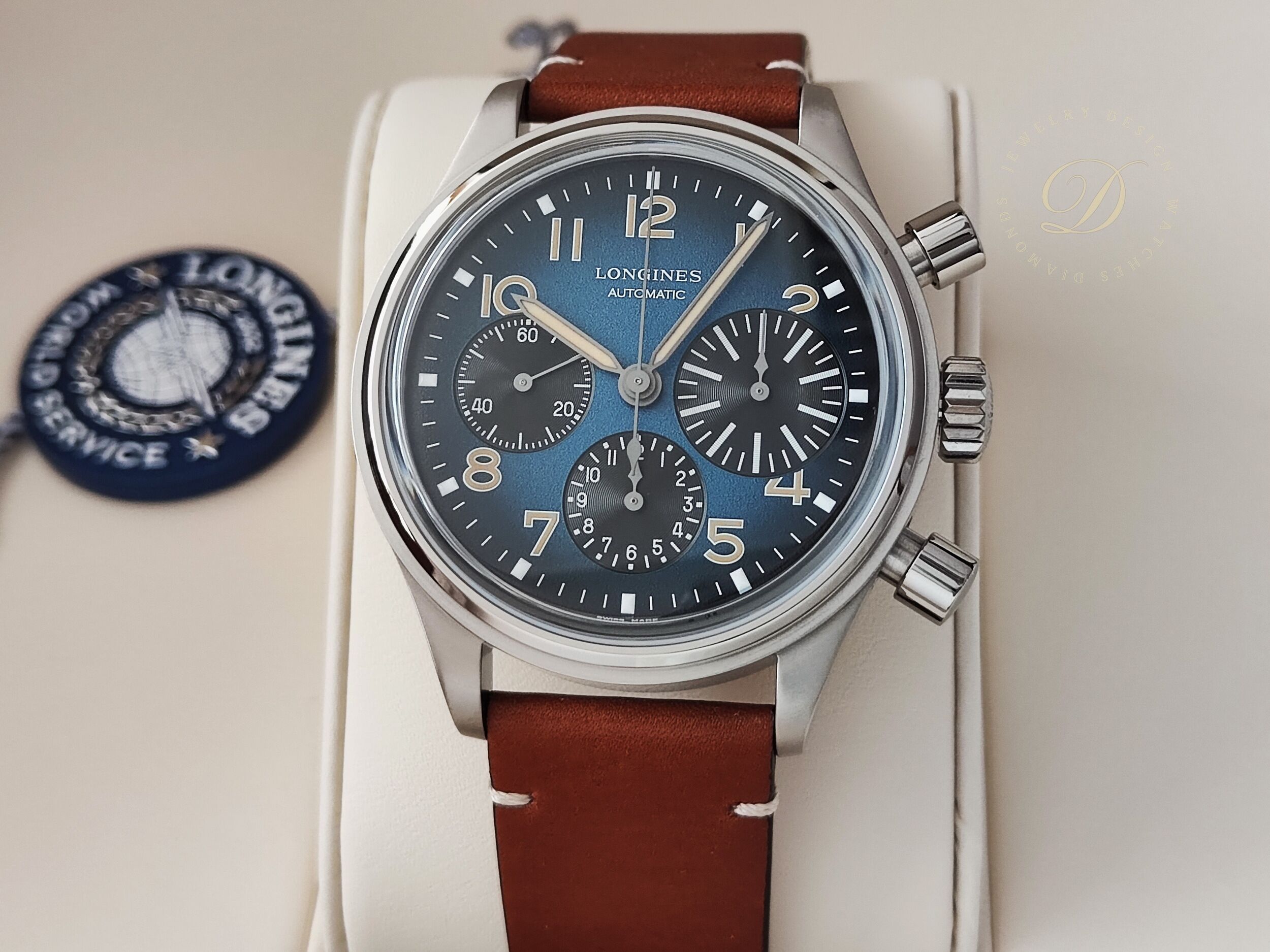 浪琴 全新 BigEye 復刻大眼 藍色漸層面盤 大錶徑41mm 自動上鍊 計時功能~原廠盒單 2026AD
