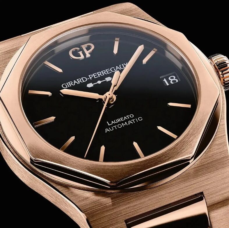 芝柏 GP 桂冠 玫瑰金 黑色縞瑪瑙面盤 大錶徑42mm 經典八角型錶圈 自動上鍊~原廠盒單