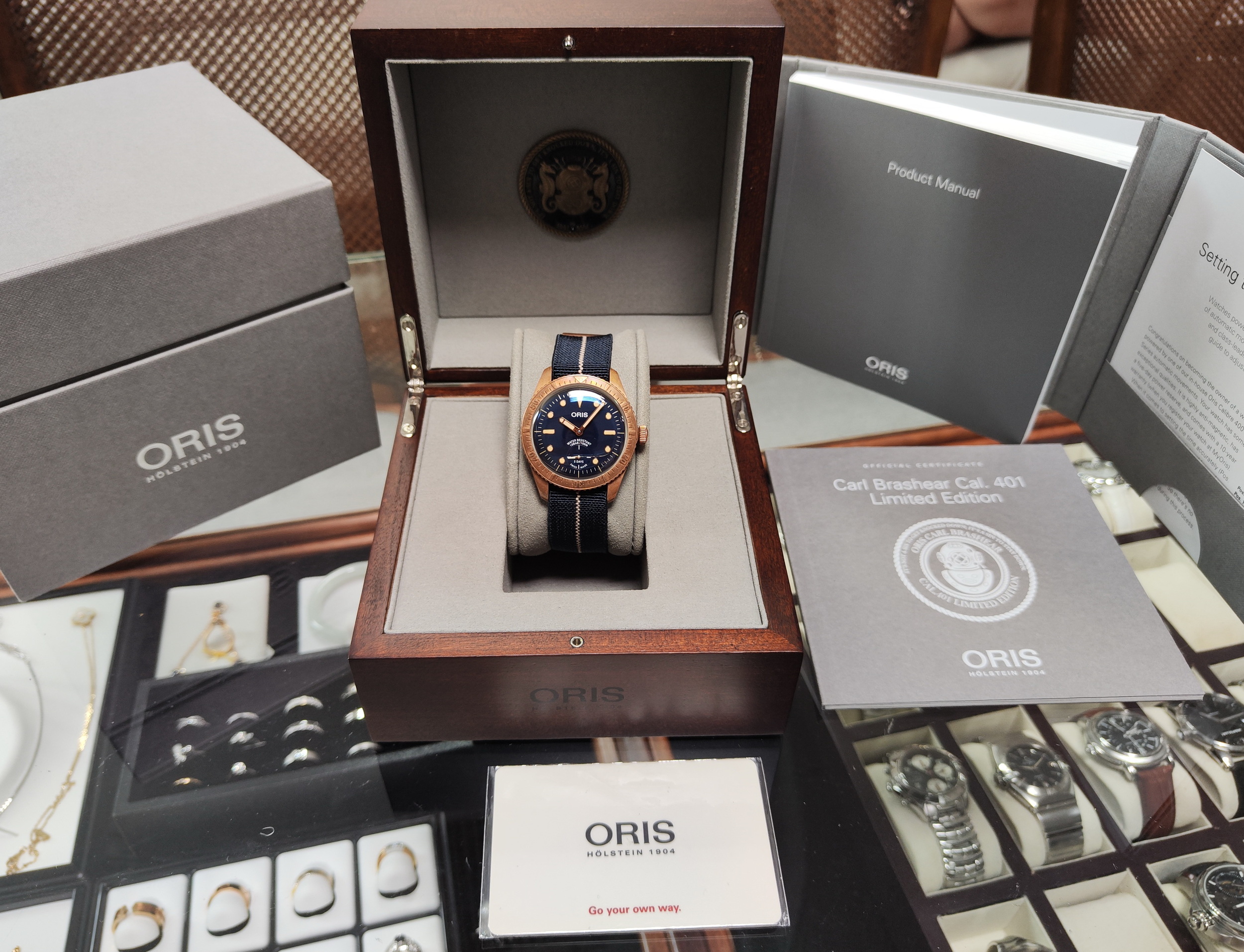豪利時 ORIS 怒海潛將 限量青銅錶 藍色面盤 自動上鍊 Cal. 401五日鍊~原廠盒單 原廠保固內 9
