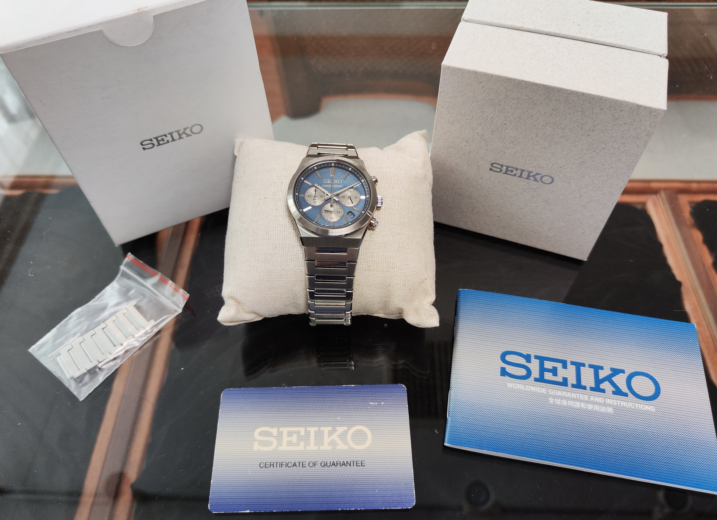 SEIKO 精工 CS系列 藍色橫紋面盤 錶徑40mm 石英機芯 計時功能 熊貓面盤~原廠盒單 2026AD 7