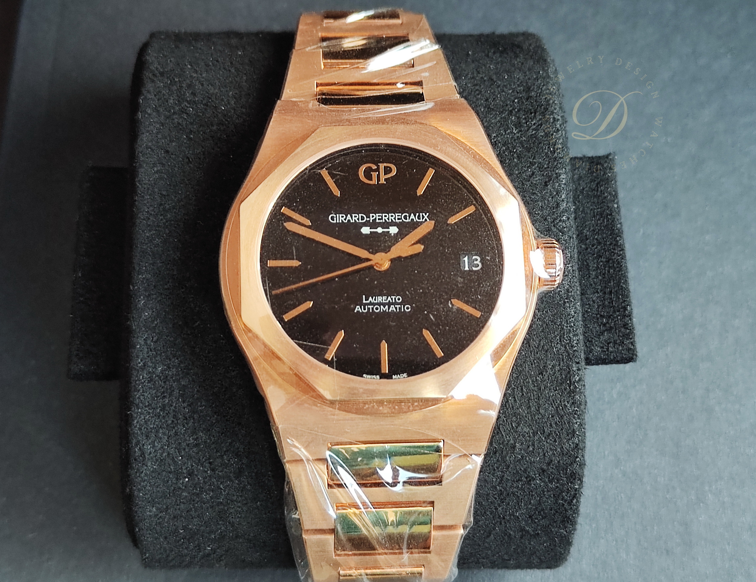 芝柏 GP 桂冠 玫瑰金 黑色縞瑪瑙面盤 大錶徑42mm 經典八角型錶圈 自動上鍊~原廠盒單 2