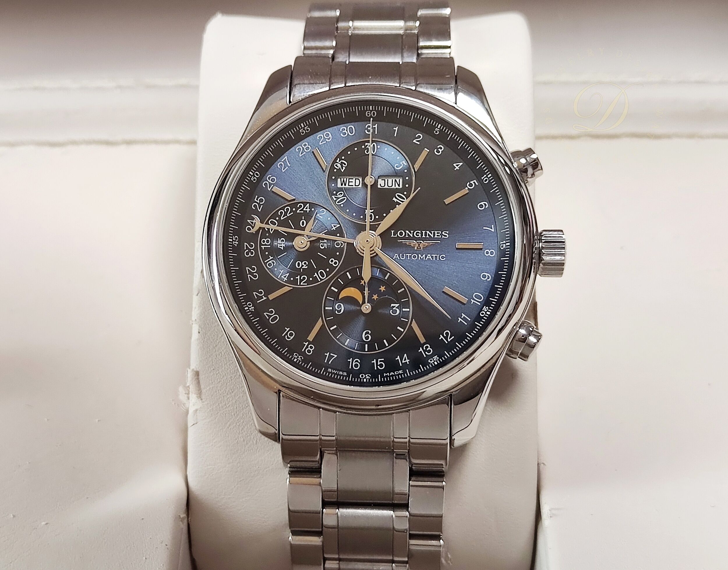 浪琴 巨擘系列 月相 全日曆 大錶徑42mm 藍色面盤 自動上鍊 計時~原廠盒單 國內AD