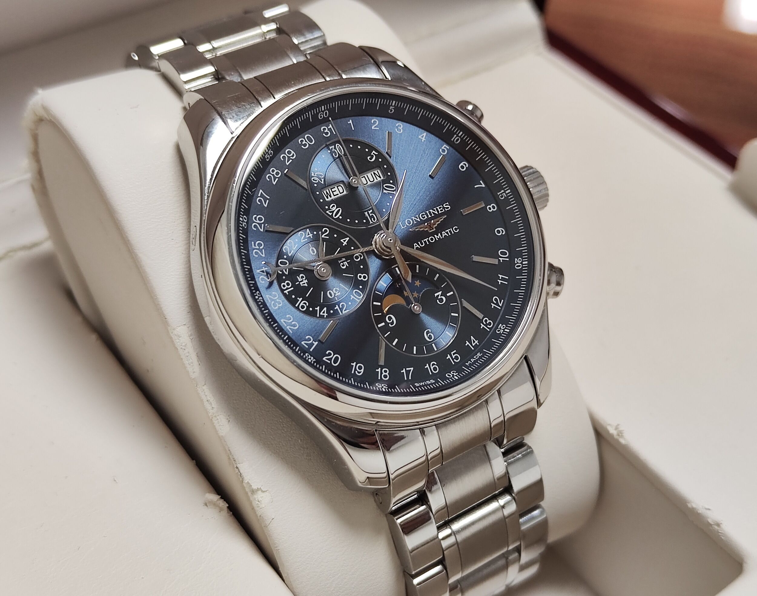 浪琴 巨擘系列 月相 全日曆 大錶徑42mm 藍色面盤 自動上鍊 計時~原廠盒單 國內AD 3