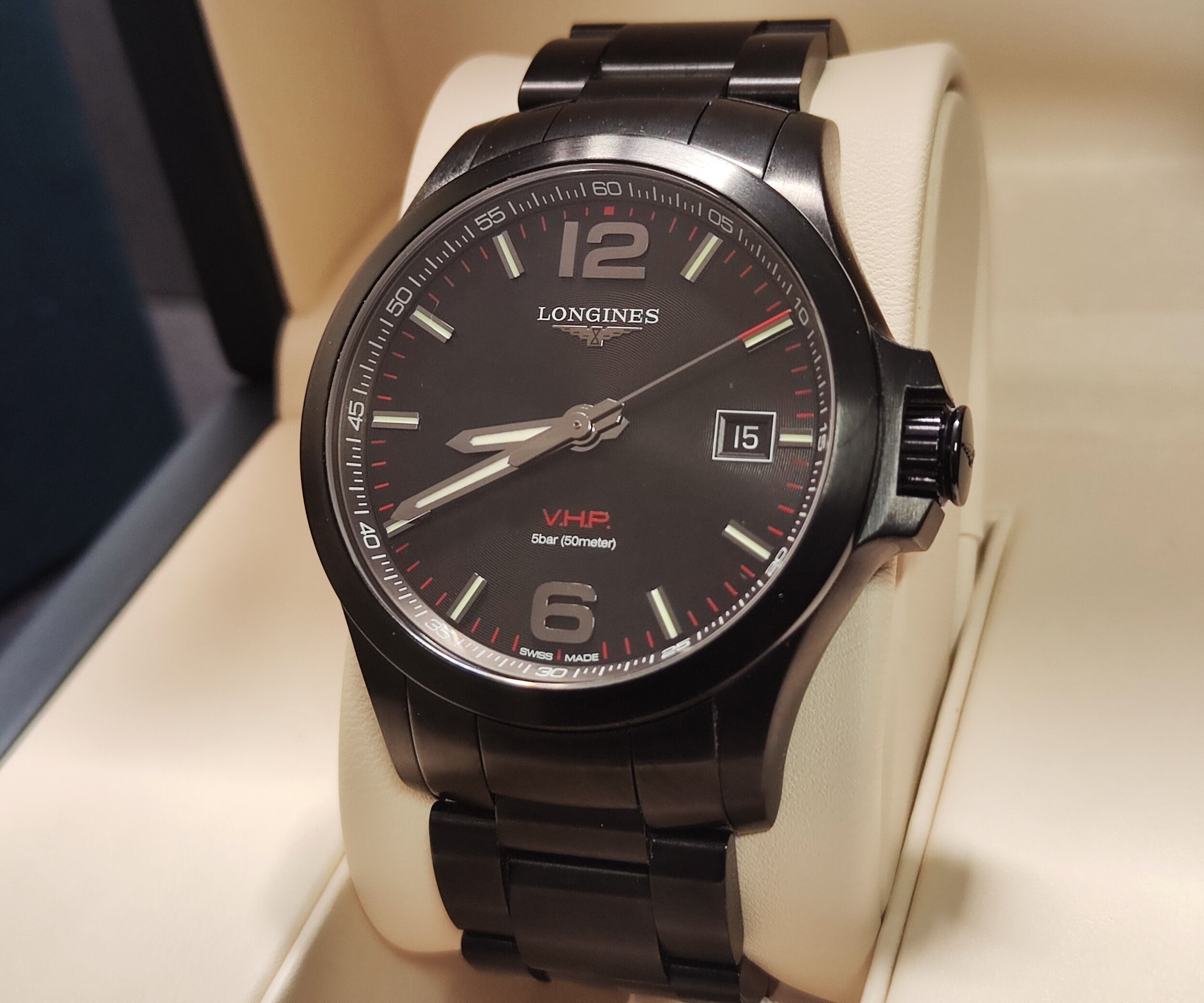 浪琴 深海征服者 V.H.P.萬年曆 黑色PVD 大錶徑43mm 石英機芯~原廠盒單 2025AD 2