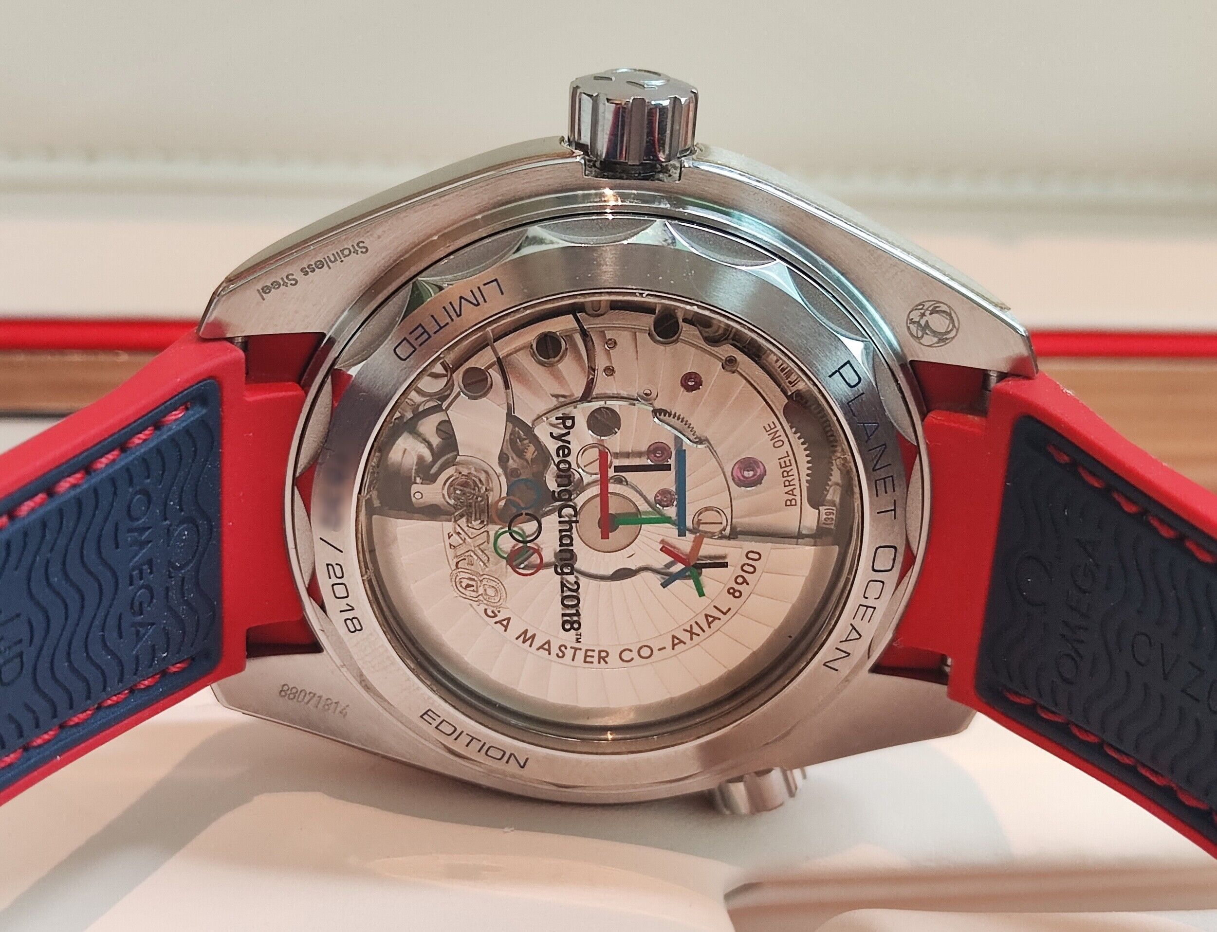 OMEGA 海馬 Planet Ocean 平昌冬奧 限量款 大錶徑43.5mm 原廠橡膠錶帶 奧運 奧林匹克~原廠盒單 2020 5